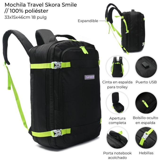 MOCHILA TRAVEL PORTANOTB SKORA SMILE 18" ART 39252 DAO