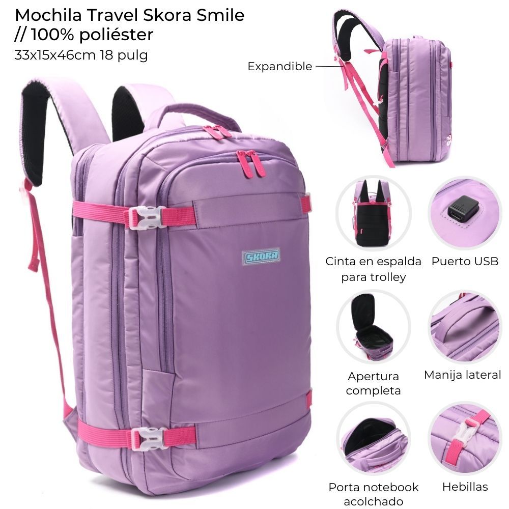 MOCHILA TRAVEL PORTANOTB SKORA SMILE 18" ART 39253 DAO