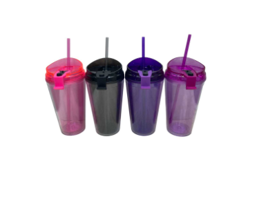VASO DOBLE PARED C/TAPA Y SORBETE 450CC HS-3021 DAÑ