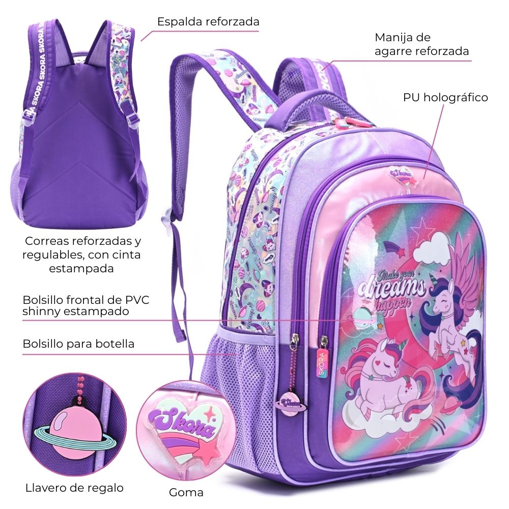 MOCHILA UNICORN TWINS C/LLAVERO 18" ART 37612 LAÑ