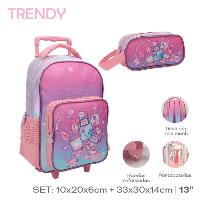 SET MOCHILA CARRO Y CARTU TRENDY 13" ART 28090 AAO