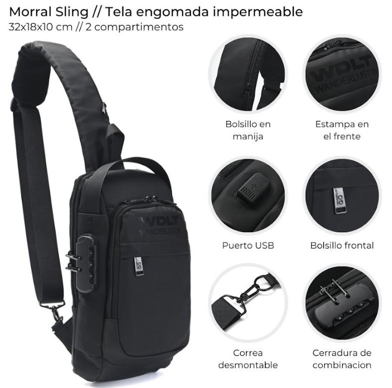 MORRAL SLING C/CERRADURA Y USB 39540 CAO