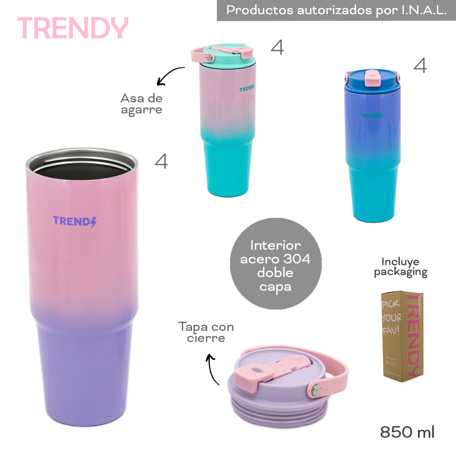VASO TERMICO TRENDY TAPA C/CIERRE Y AGARRADERA ART 18442 AAO