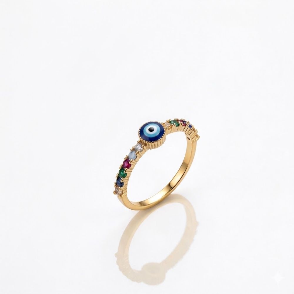ANILLO BRONCE DORADO MICROPAVE Y OJITOS ART AN527D CAO