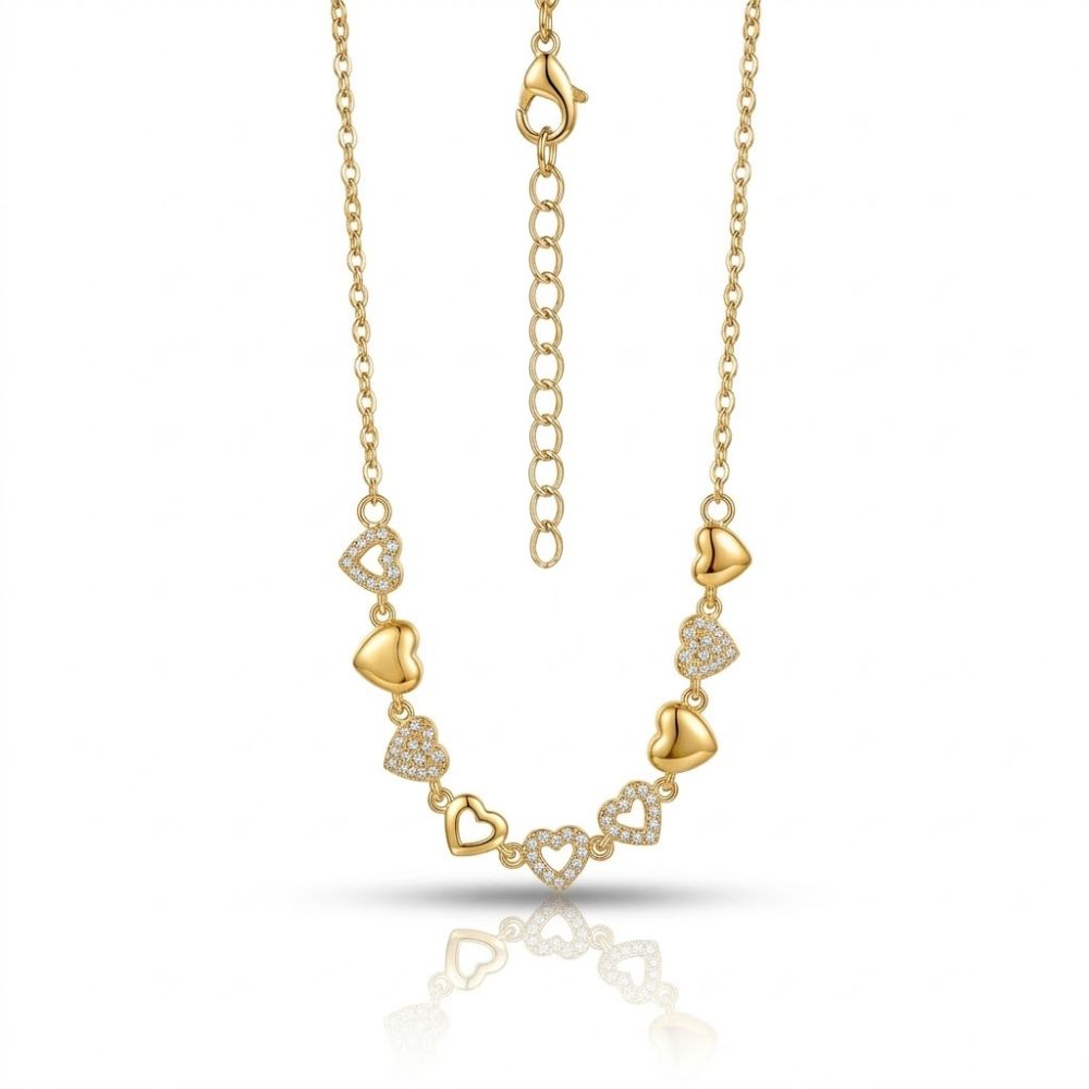 PULSERA ACERO DORADO DIJES DE CORAZONES APUDI610D CAO