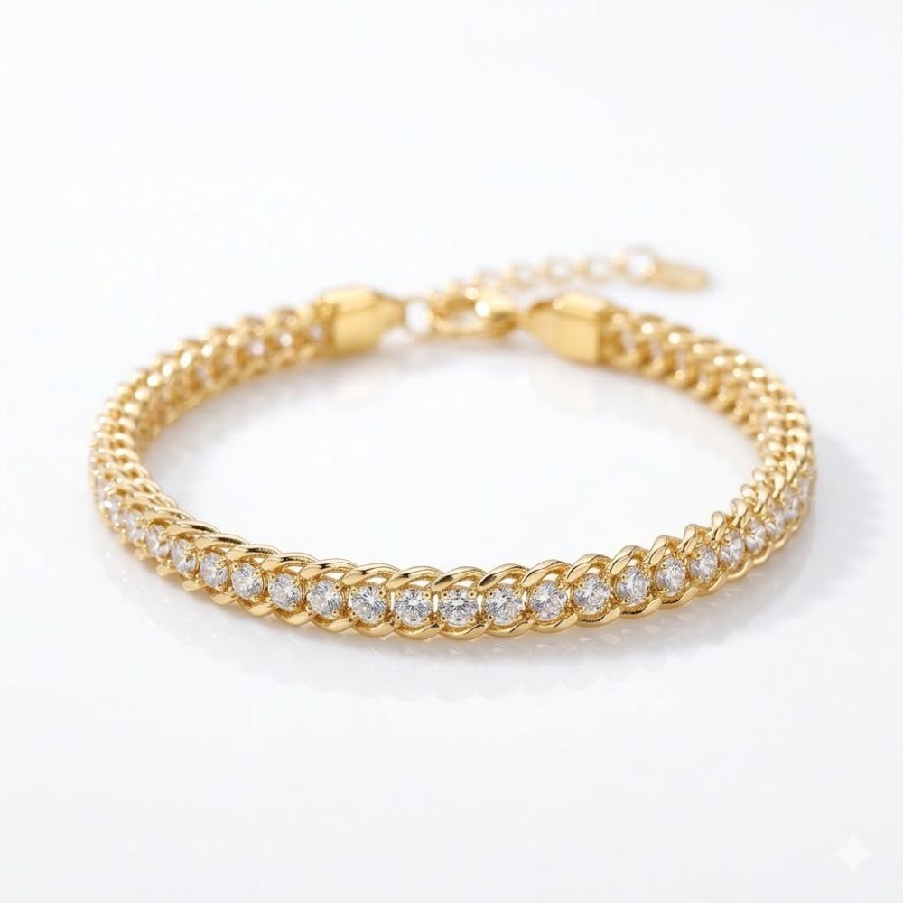PULSERA ACERO DORADO TRENZADA COMB STRASS APUDI612D CAO