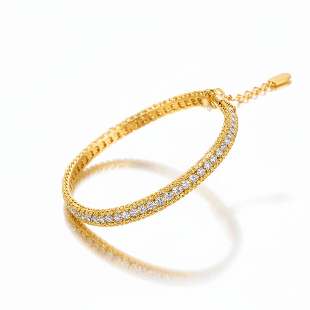 PULSERA ACERO DORADO ANCHA C/STRASS APUDI407D CAO