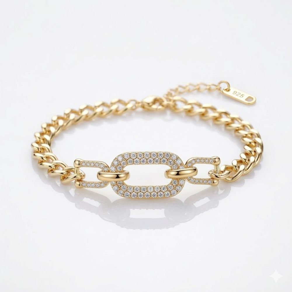 PULSERA ACERO DORADO CON DIJE BRONCE MICROPAVE APUDI563D CAO