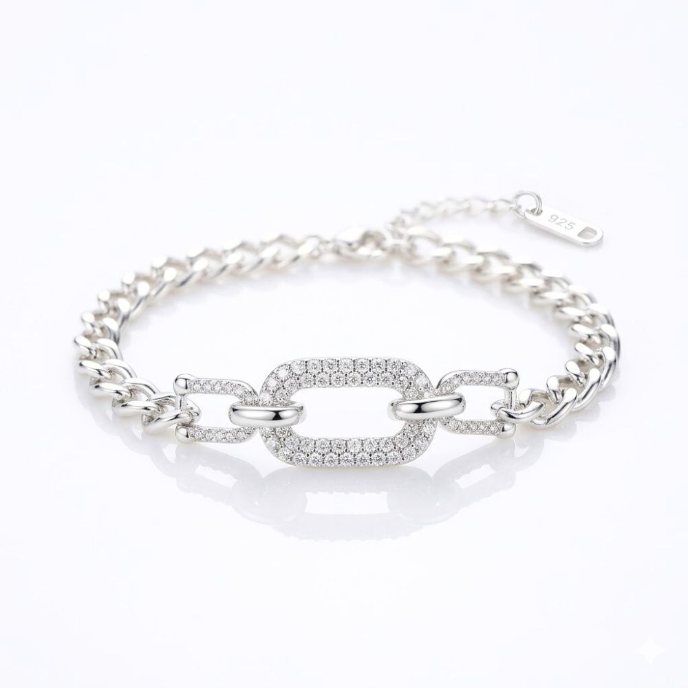 PULSERA ACERO BLANCO CON DIJE BRONCE MICROPAVE APUDI563P CAO