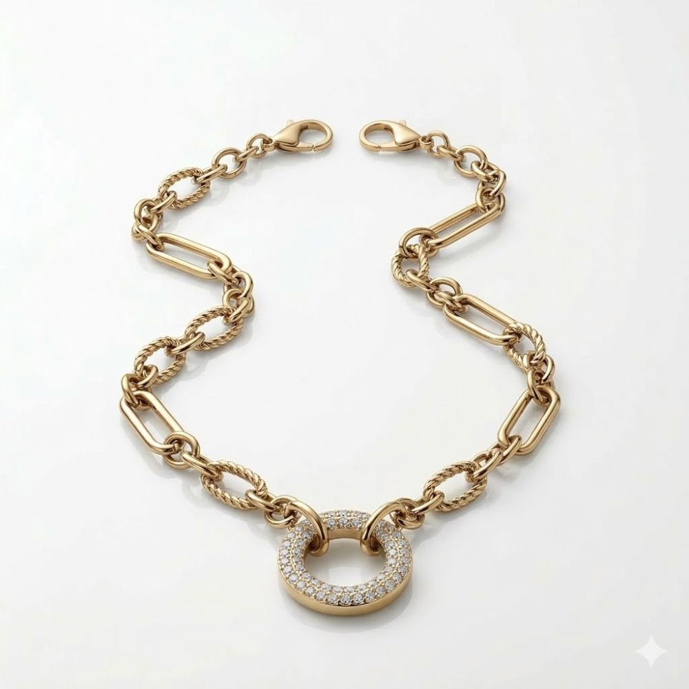 CADENA ACERO DORADO TEXTURA DIJE STRASS BZCADI397D CAO