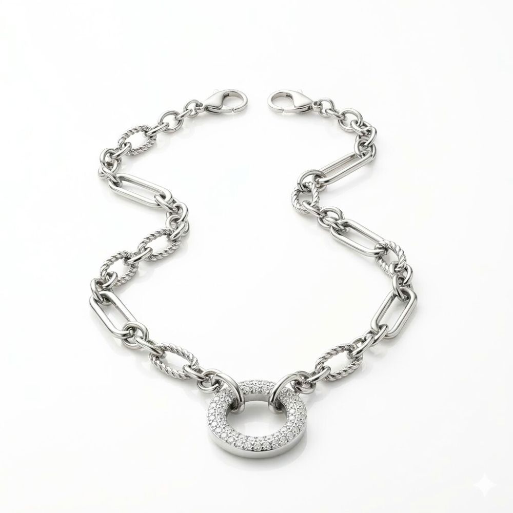 CADENA ACERO BLANCO TEXTURA DIJE STRASS BZCADI397P CAO