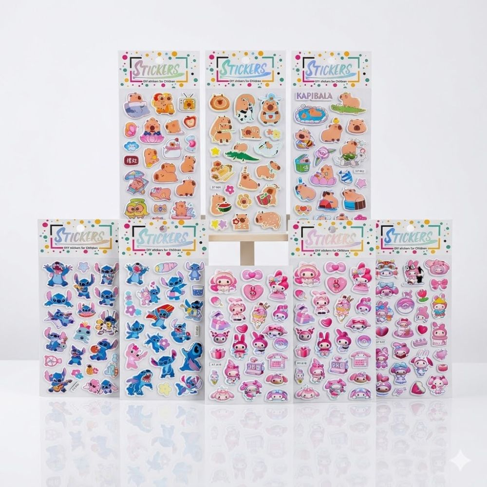 PLANCHA DE STICKERS CAPY/STITCH/KUROMI/KITTY CAO