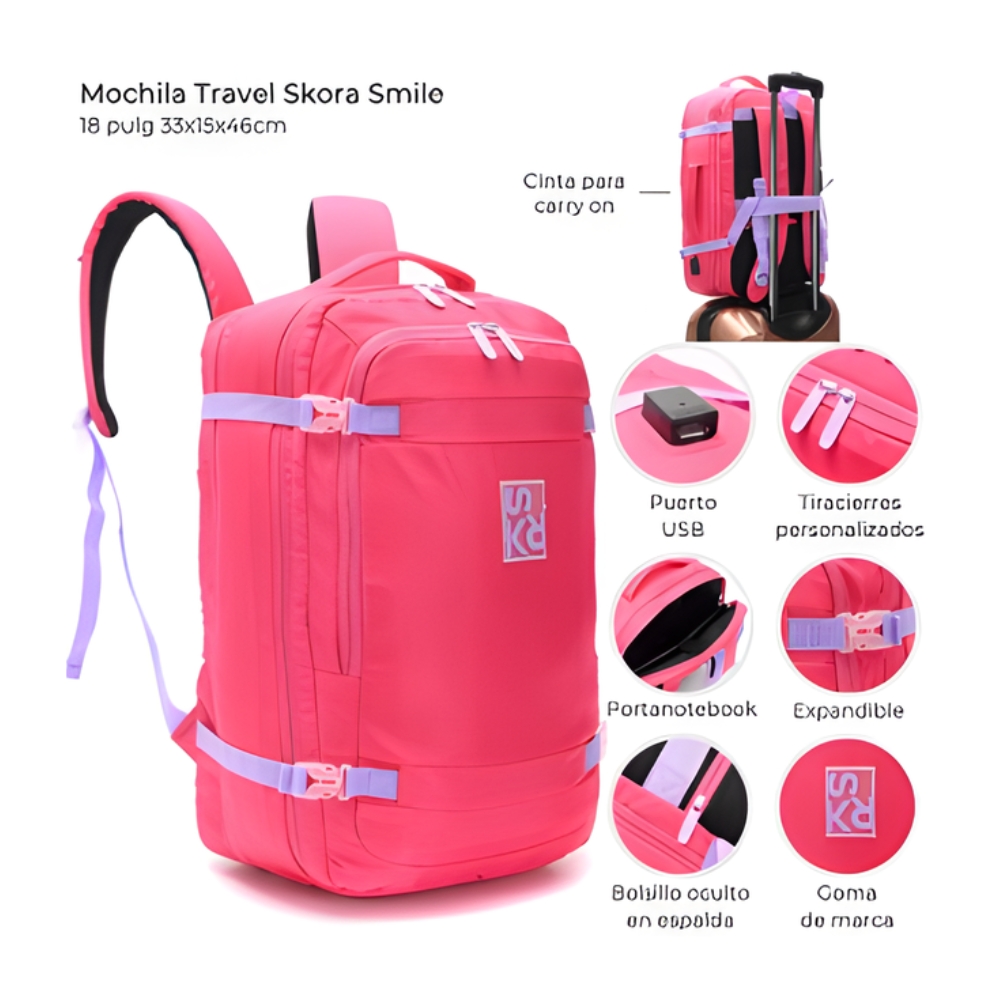 MOCHILA TRAVEL SKORA SMILE 18" PORTANOTEBOOK ART 40657 CAO
