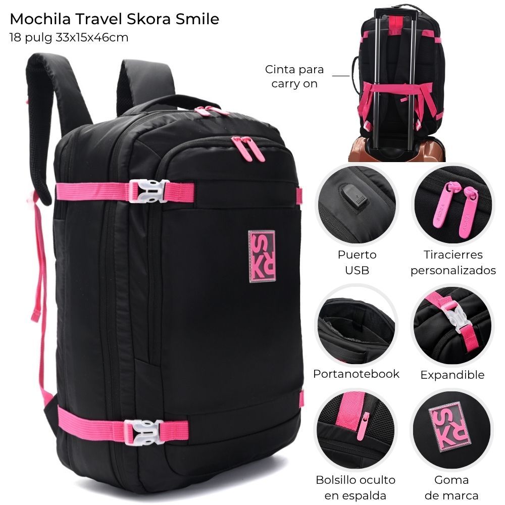 MOCHILA TRAVEL SKORA SMILE 18" PORTANOTEBOOK ART 40653 CAO