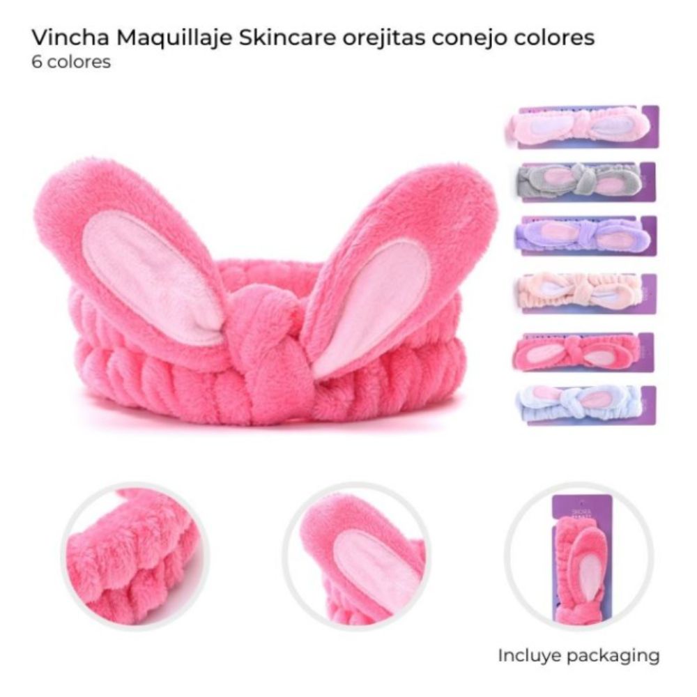 VINCHA MAQUILLAJE SKINCARE OREJITAS CONEJO ART 38941 CAO