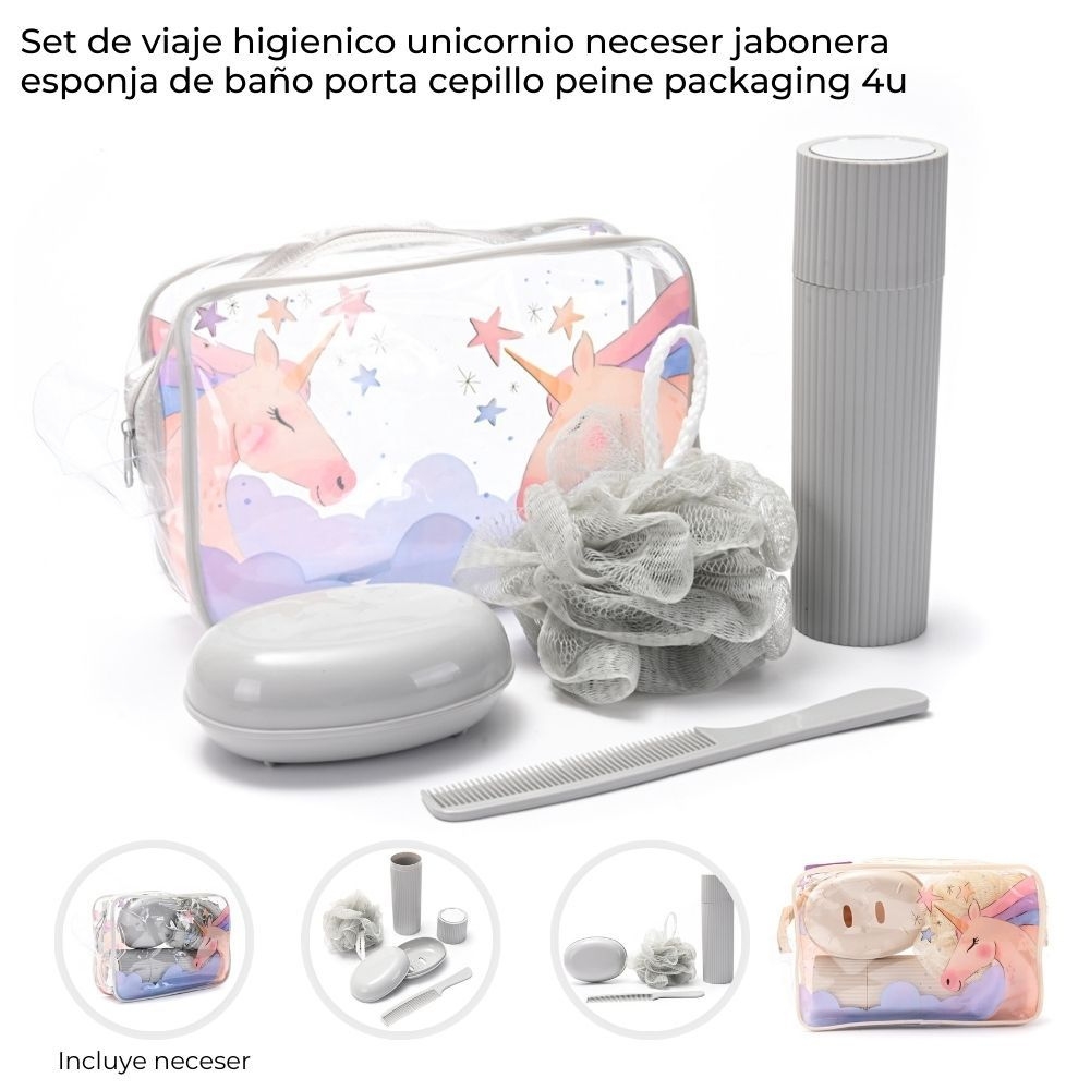 SET X4 DE VIAJE HIGIENICO NECESER UNICORNIO ART 44017 DAO