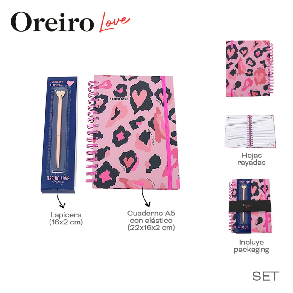 SET CUADERNO A5+ BIROME CORAZON OREIRO ART 31476 DAO