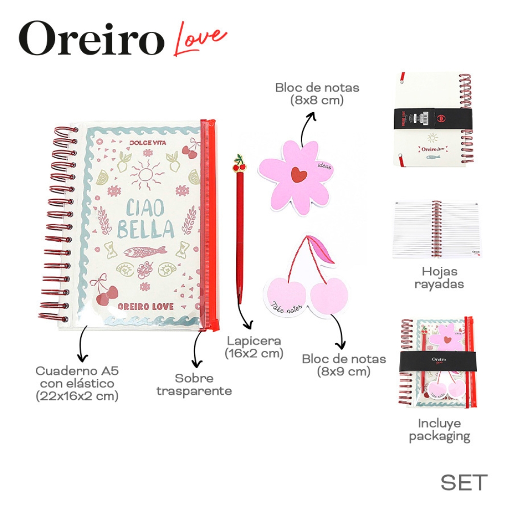 SET CUADERNO A5 + LAPICERA FLOR OREIRO ART 31477 DAO