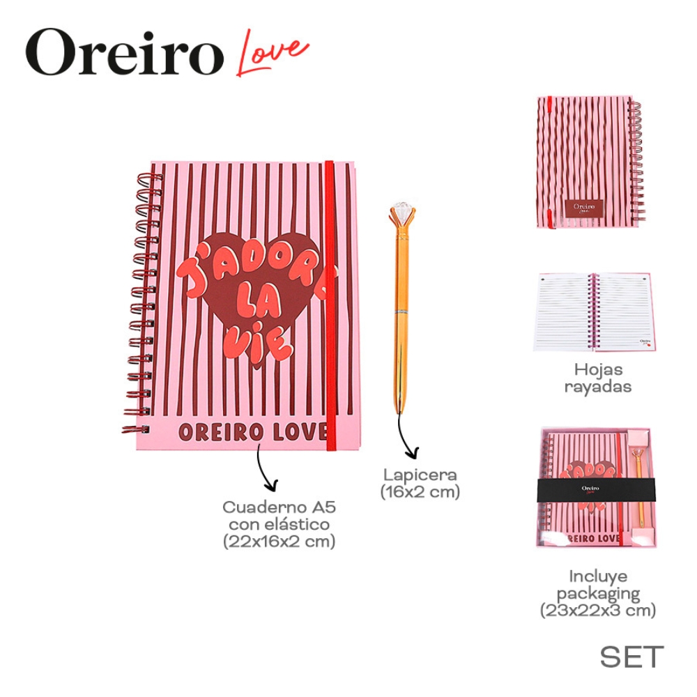 SET CUADERNO A5 + LAPICERA STRAS OREIRO ART 31478 DAO
