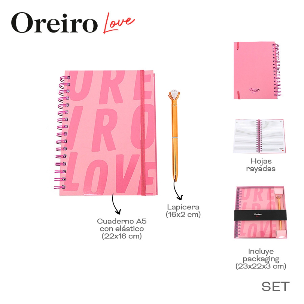 SET CUADERNO A5 + LAPICERA STRAS OREIRO ART 31479 DAO