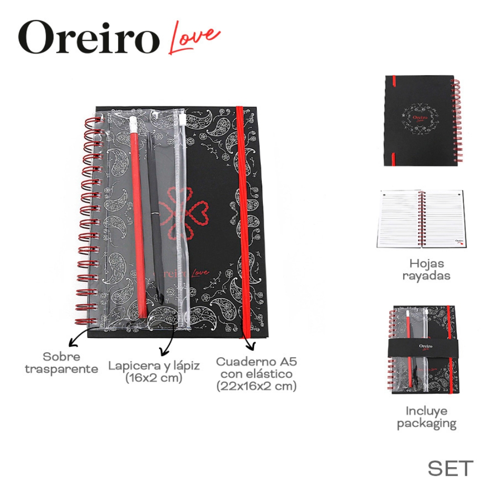 SET CUADERNO A5 + LAPIZ Y LAPICERA OREIRO ART 32249 DAO