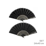 ABANICOS NEGRO Y DORADO C/CORAZONES / FLORES ART 55011 DAO