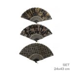 ABANICOS DORADO Y NEGRO C/CORAZONES - FLORES ART 55012 DAO