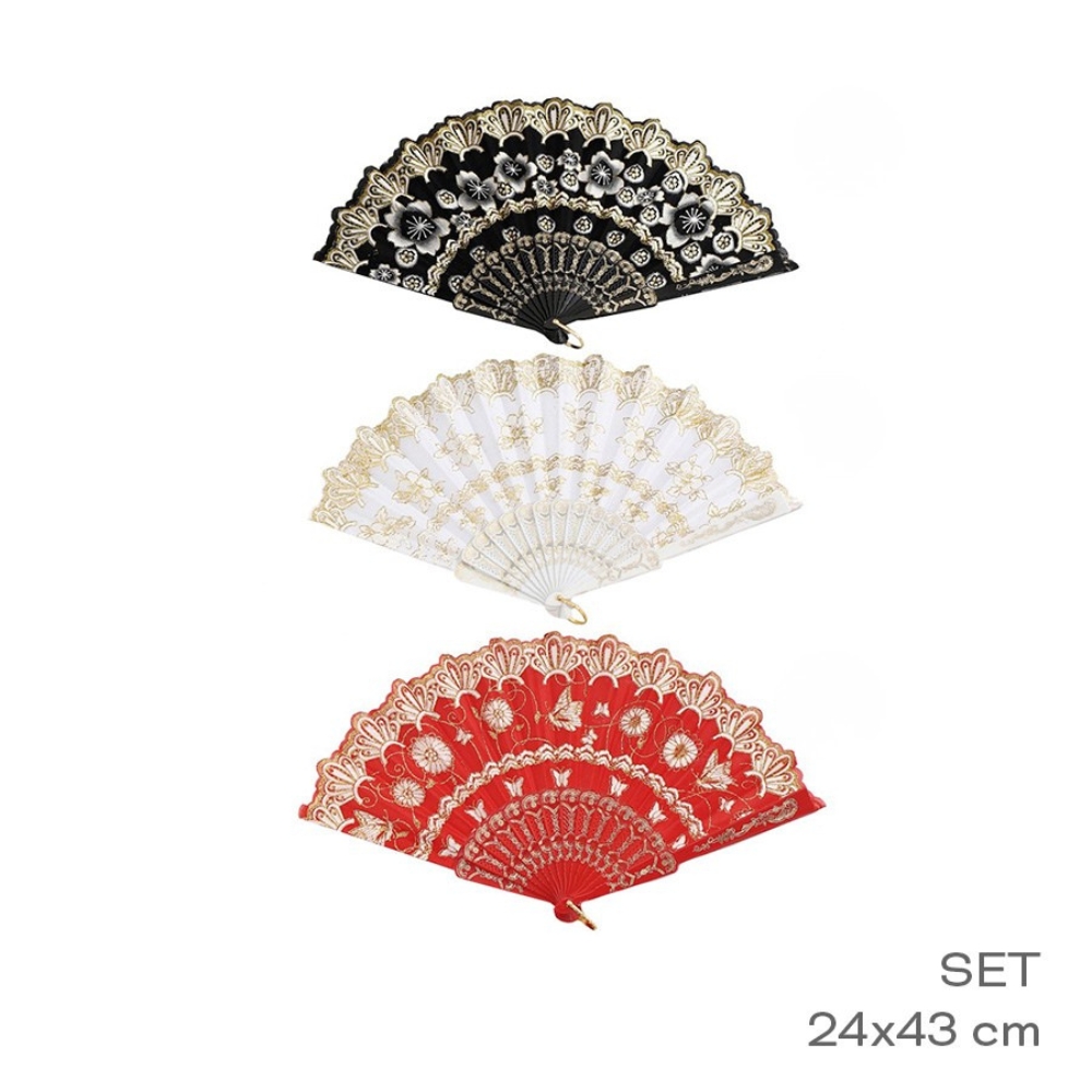 ABANICO ELEGANTE BLANCO- NEGRO- ROJO ART 55017 GAO
