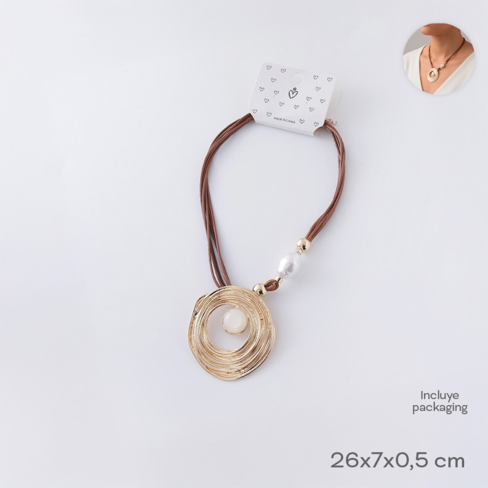 COLLAR CORDON MARRON C/DIJE DORADO ART 55160 DAO