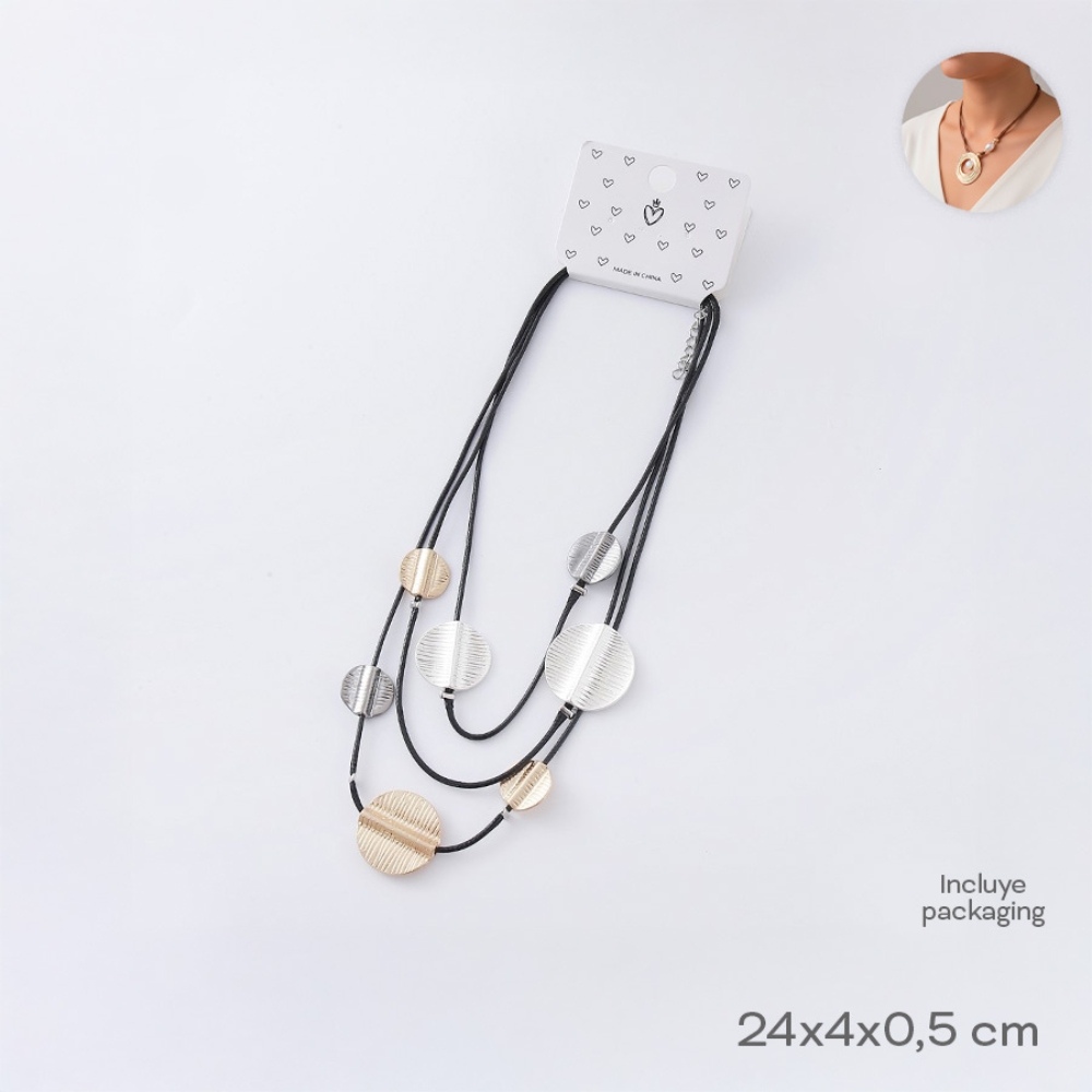 COLLAR CORDON NEGRO C/DIJES DORADOS Y SILVER  ART 55162 DAO