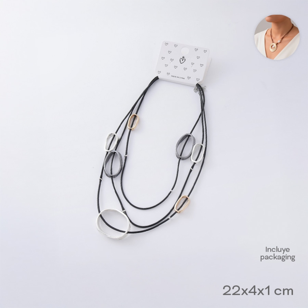 COLLAR CORDON NEGRO C/DIJES DORADOS Y SILVER  ART 55163 DAO