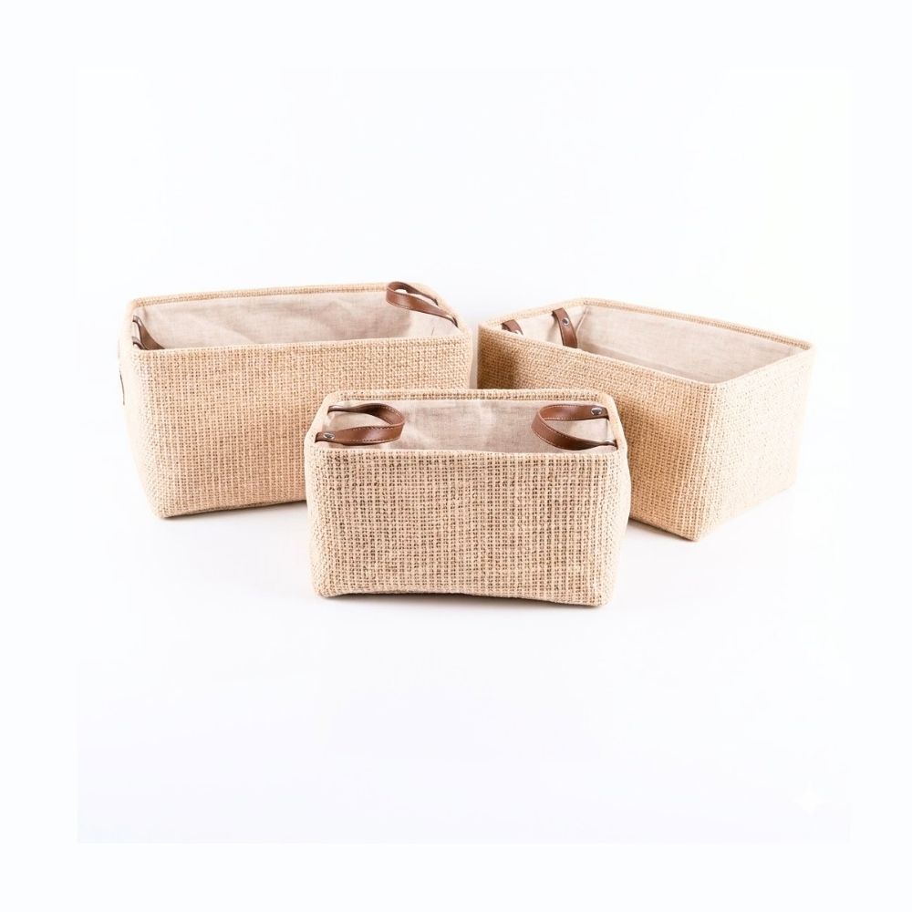 SET DE 3 CANASTOS RECT C/MANIJA PU ART CA6795 DAO