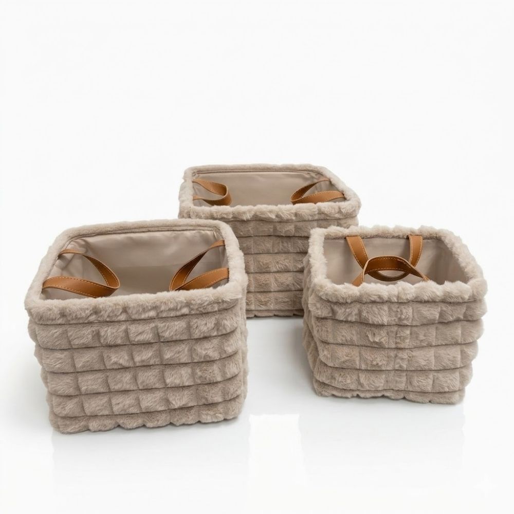 SET DE 3 CANASTOS CUAD C/MANIJA PU ART CA6807 DAO