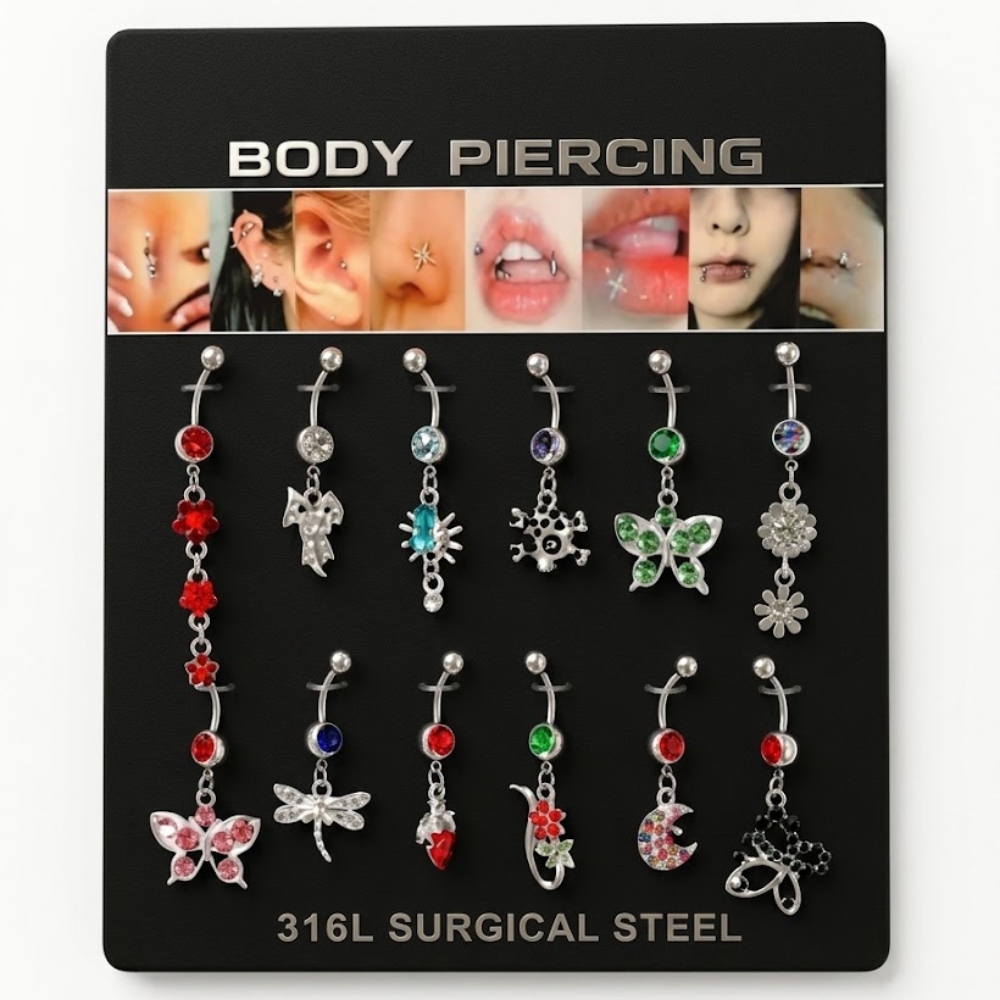 AROS PIERCING OMBLIGO DIJE Y STRASS X12PCS ART 1124-3 DAO