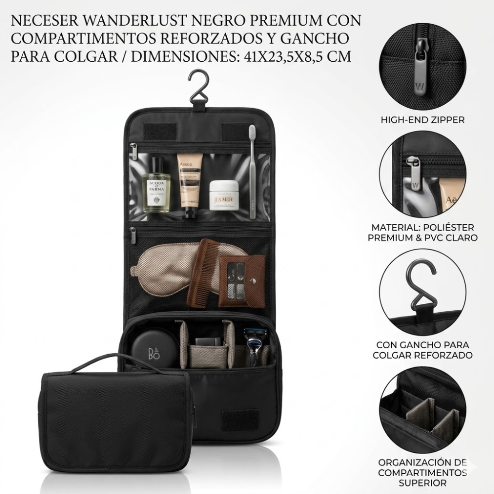 NECESER NEGRO C/CIERRE Y GANCHO P/COLGAR ART 44226 DAO