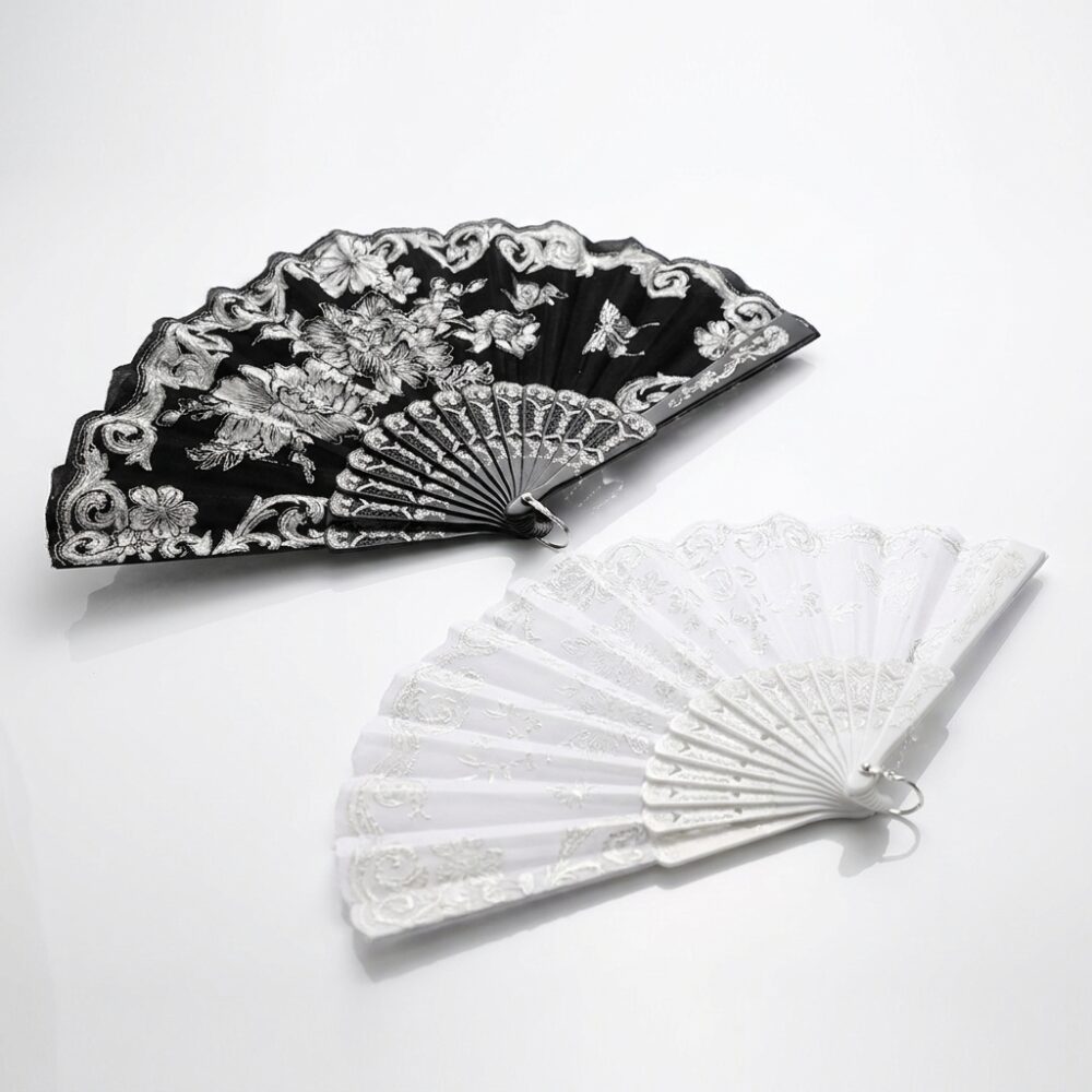 ABANICO FLOREADO BLANCO Y NEGRO TRENDY ART 55014 GAO
