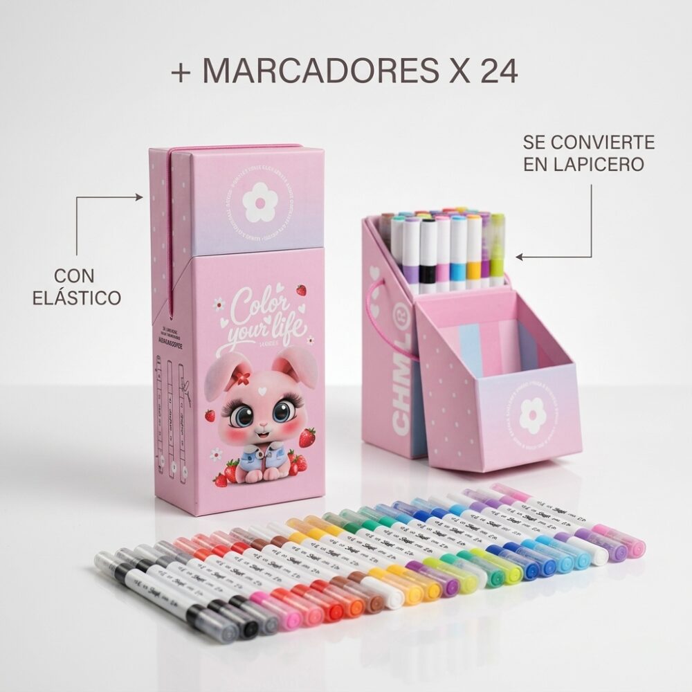 SET ESCRITORIO + MARCADORES 24 BUNNY ART ST157 GAO