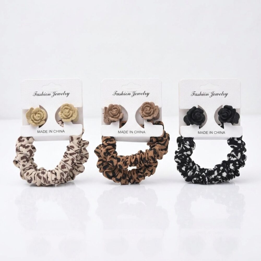 SET SCRUNCHIES + BROCHES FLOR PL-1621-03 GAO