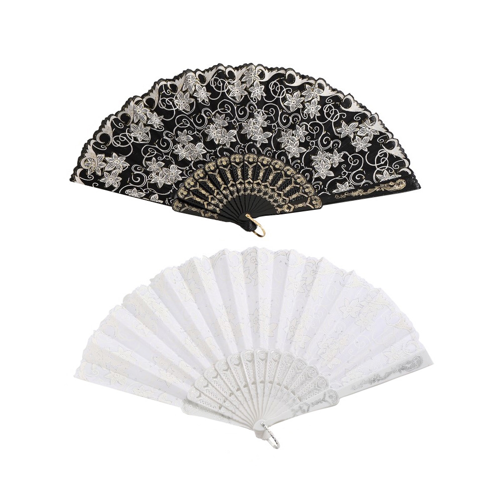 ABANICO FLOREADO BLANCO Y NEGRO TRENDY ART 55013 GAO