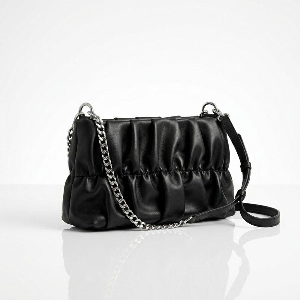 CARTERA DE PU NEGRO FRUNCIDA 27X6X10CM K3810-12 HAO