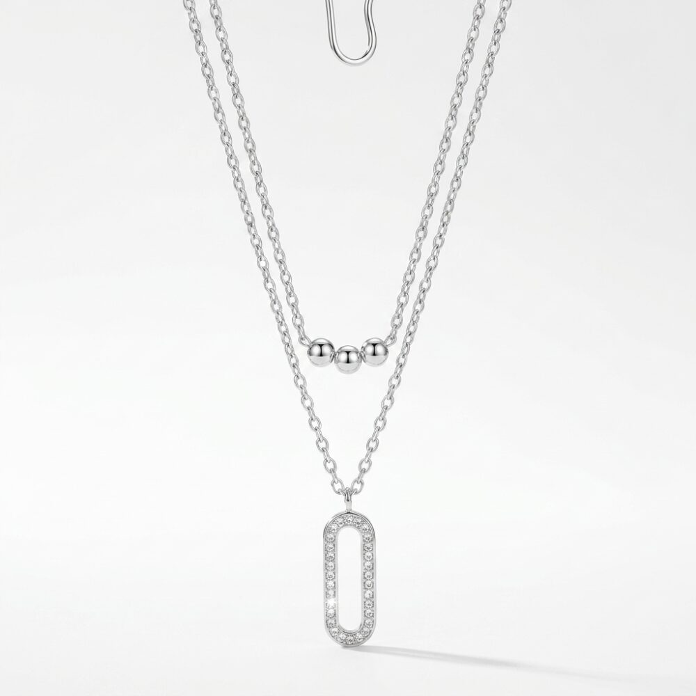 CADENA ACERO BLANCO DOBLE DIJE STRASS APUDI510P GAO