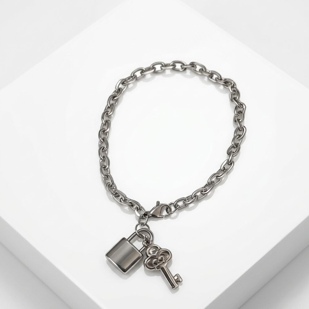 PULSERA ACERO DIJE CANDADO Y LLAVE ART APUARM1005A GAO