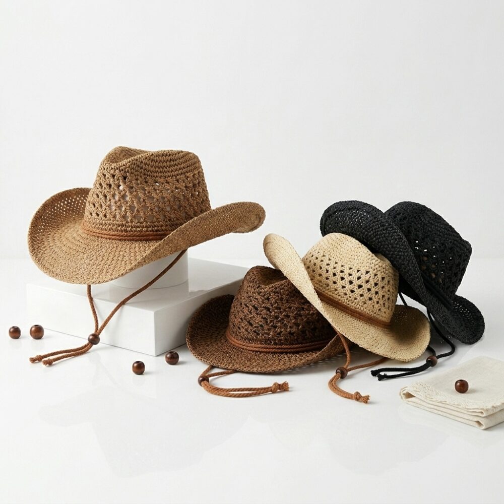 SOMBRERO COWBOY CALADO PAPEL DE ARROZ C/TANCA Y1873 HAO