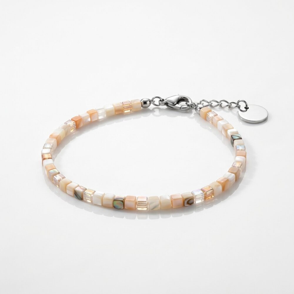 PULSERA TERMINACION ACERO CRISTALES CUADR APUHILO252 IAO