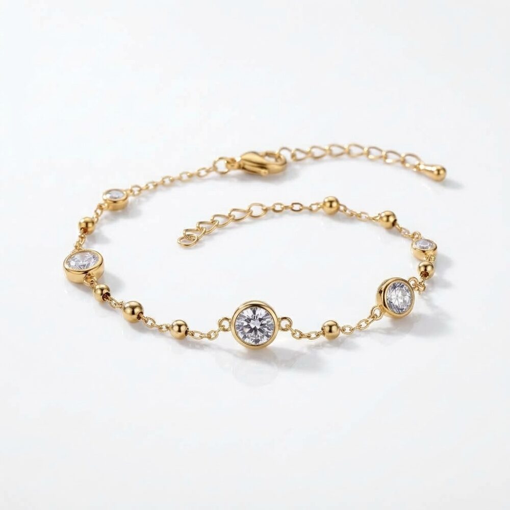 PULSERA ACERO DRD INTERC STRASS Y BOLITA APU292D IAO