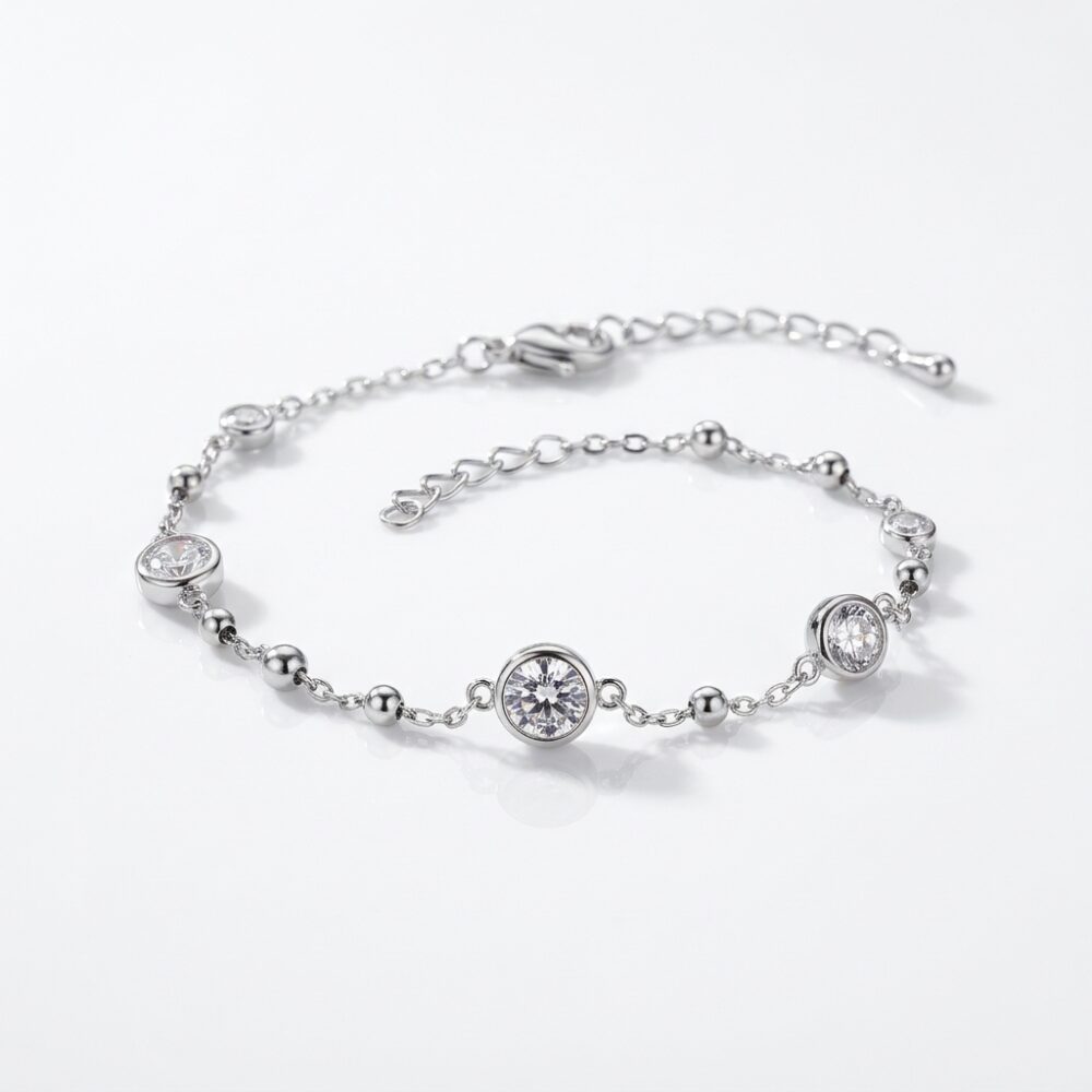 PULSERA ACERO BCO INTERC STRASS Y BOLITA APU292P IAO