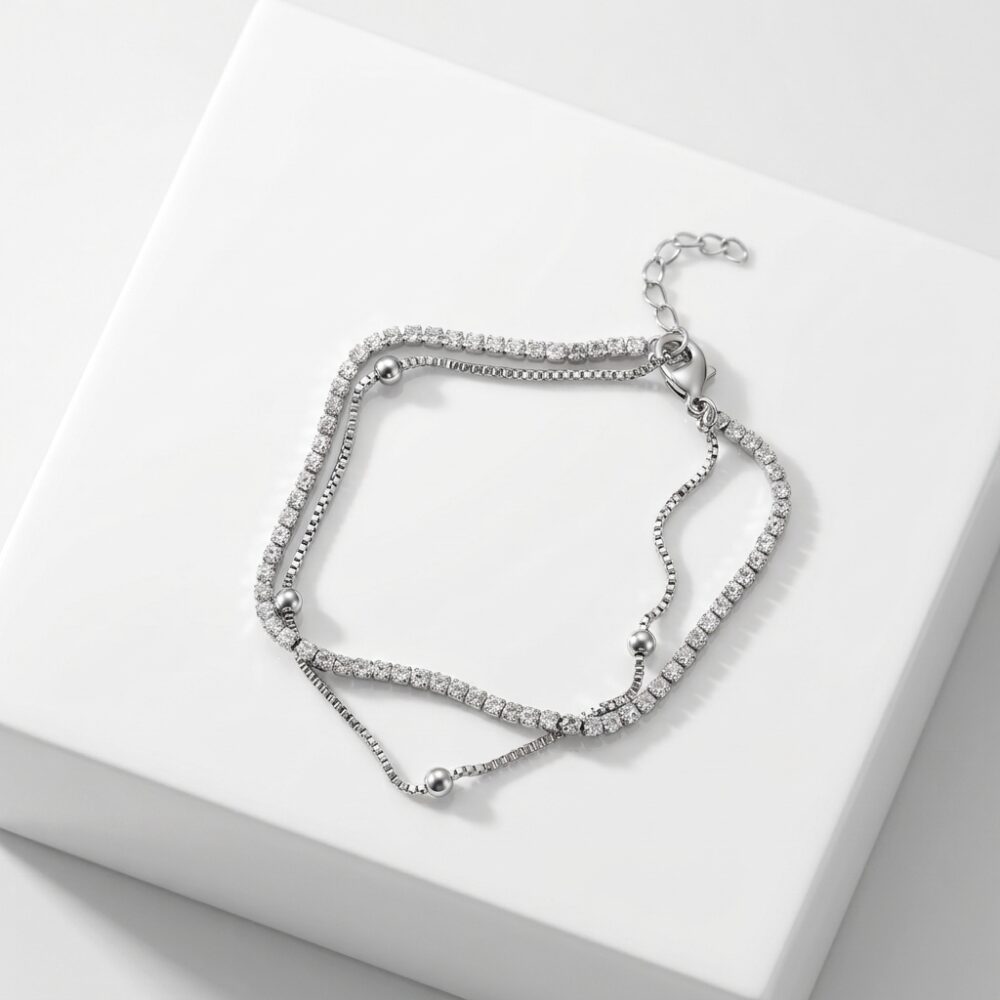 PULSERA ACERO DOBLE CADENA STRASS APU295 IAO