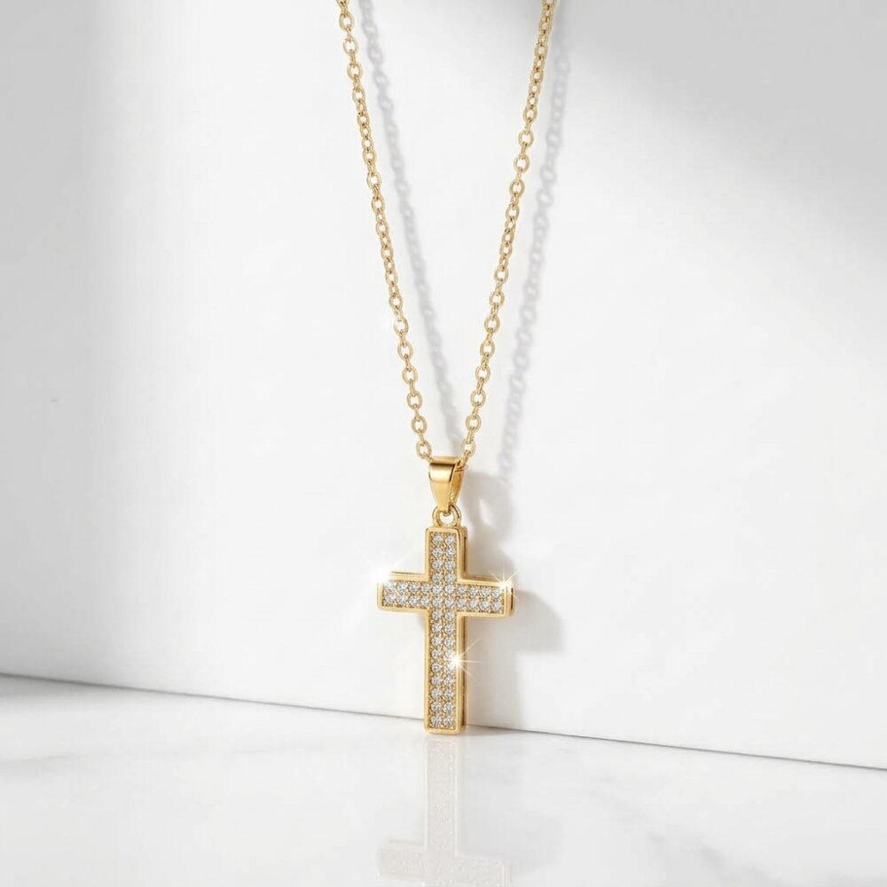CADENA ACERO DORADO DIJE BRONCE CRUZ BZCADI459D IAO