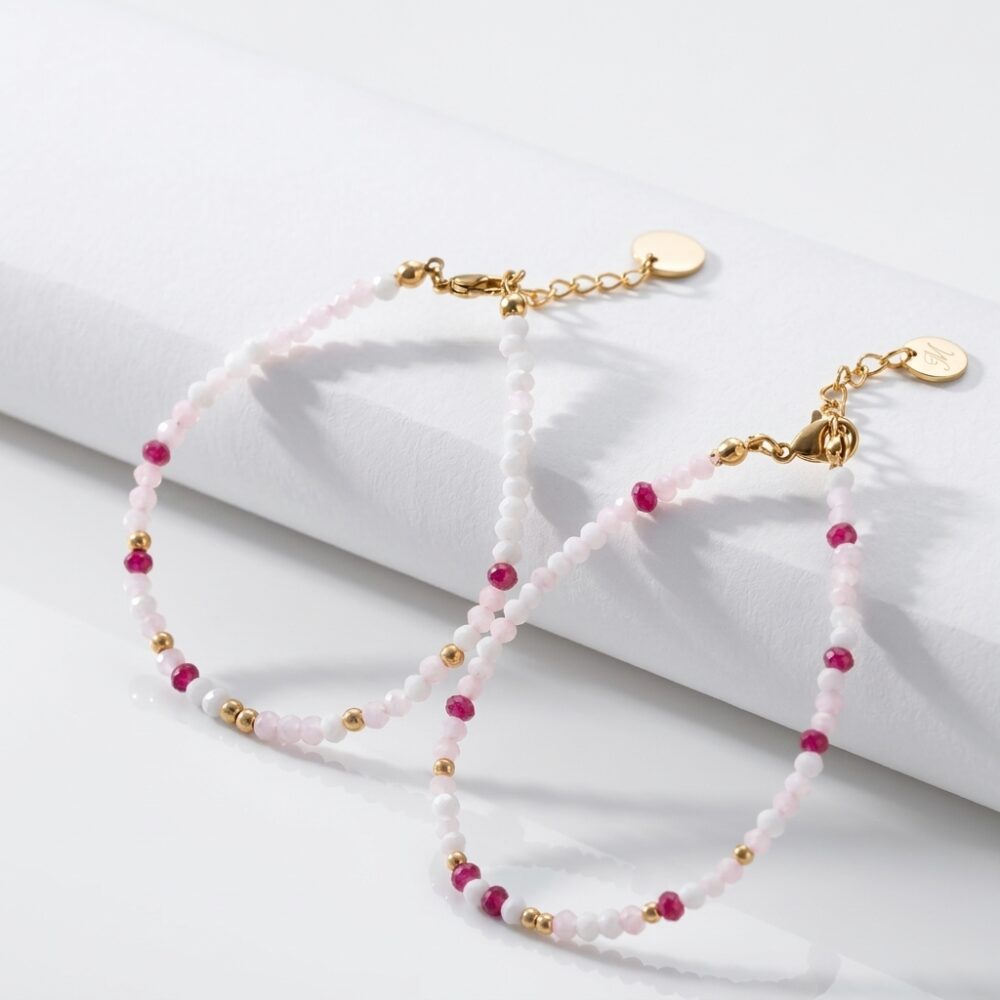 PULSERA ACERO DORADO COMB. CRISTAL COLORES APUDI650D IAO