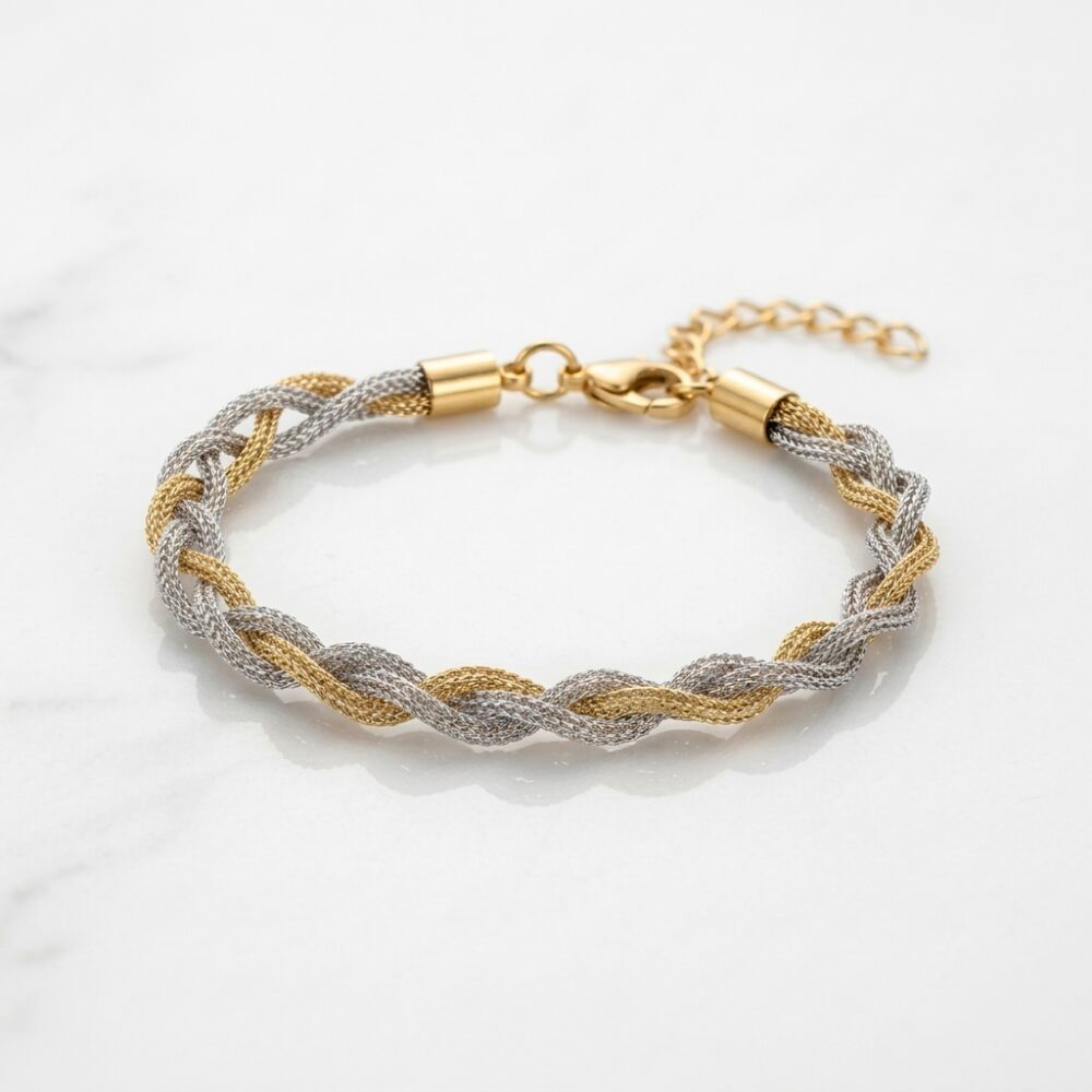 PULSERA ACERO COMB C/DOR TRENZADA APU298 IAO